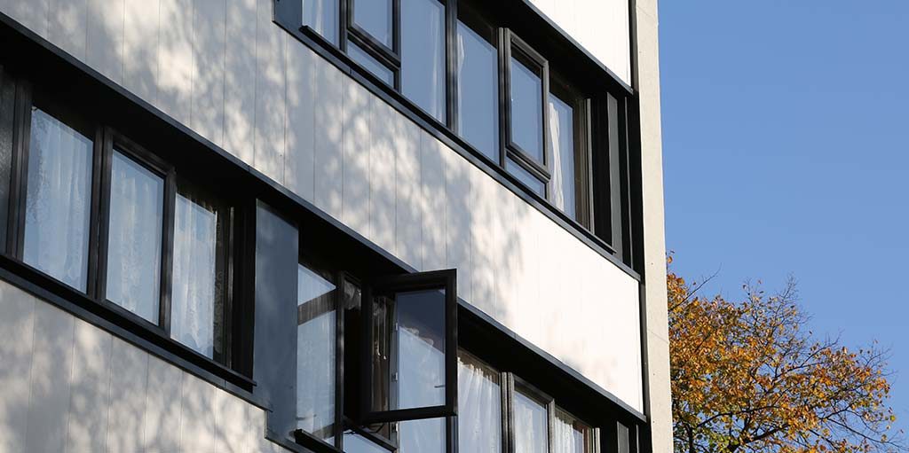 PVCu window profile with lead detail on glazing
