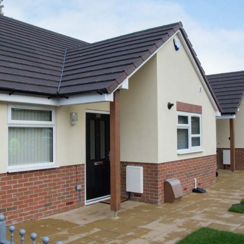 Shot of new build bungalows on Gladstone Street