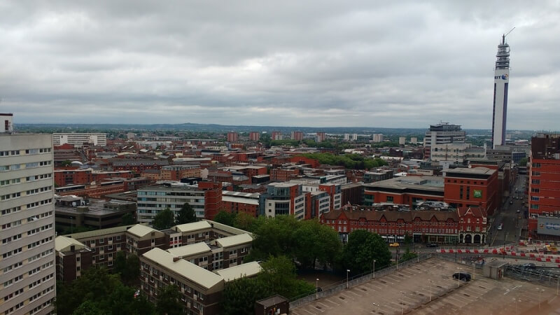 Birmingham view from high up with BT tower