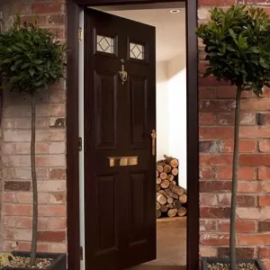 Black composite door with glass