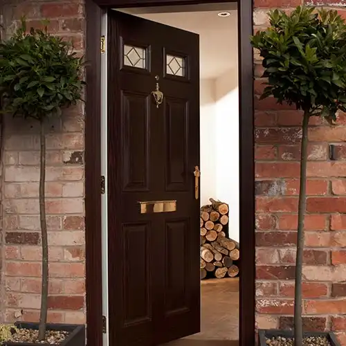 Black composite door with glass